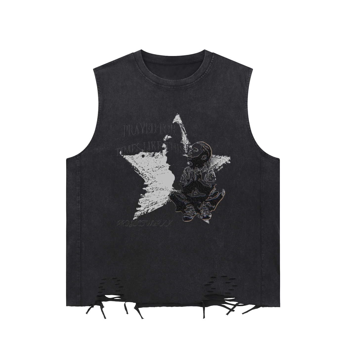 PRAYERS SLEEVELESS FRAYED TEE