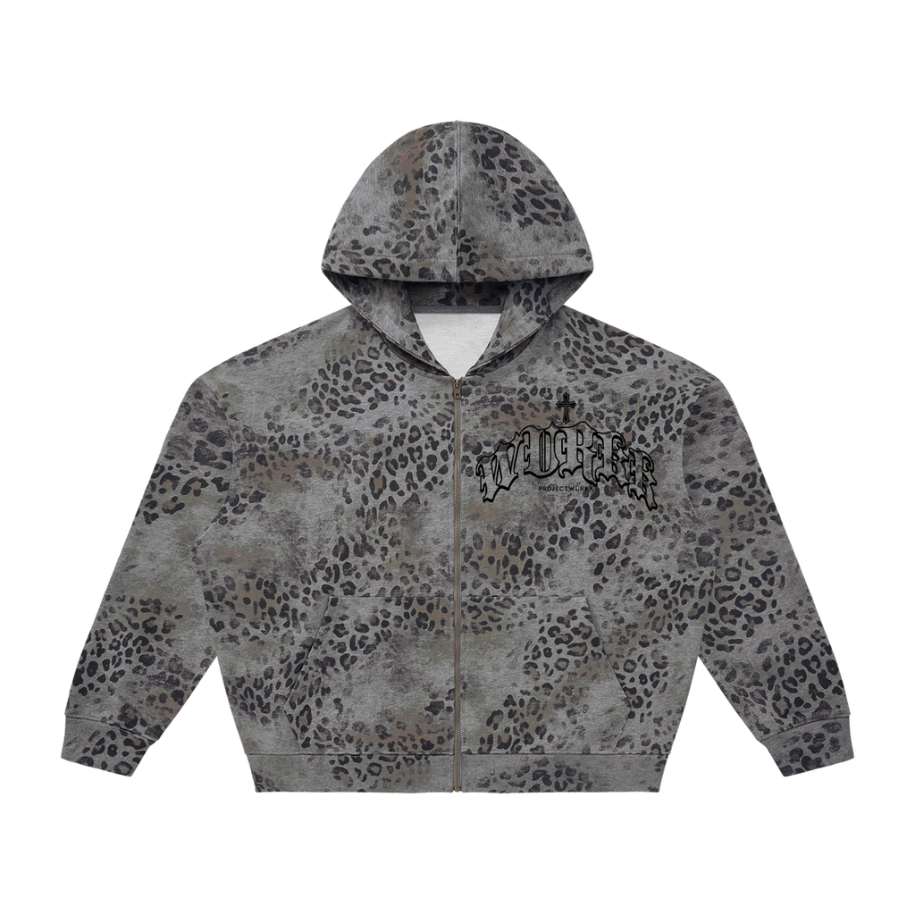 WURKK OR STARVE LEOPARD FULL ZIP